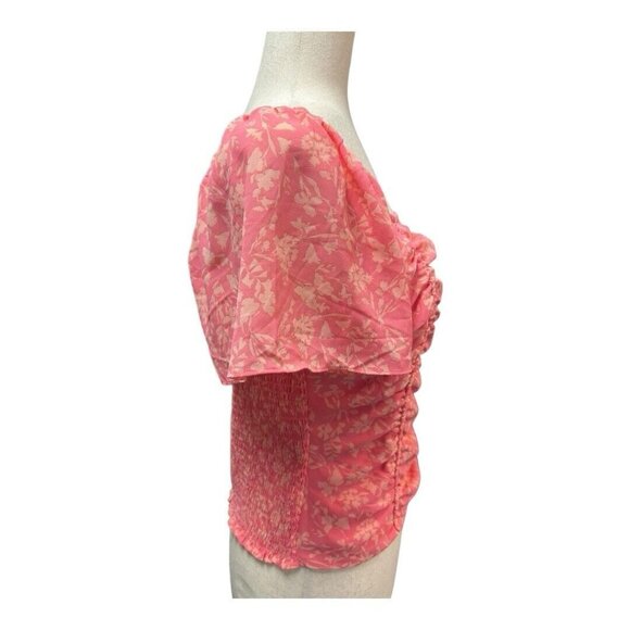 Lush Floral Ruched Front Blouse~Size Medium~Pink Smocked Back Top NWOT  L13 16 - Picture 4 of 11
